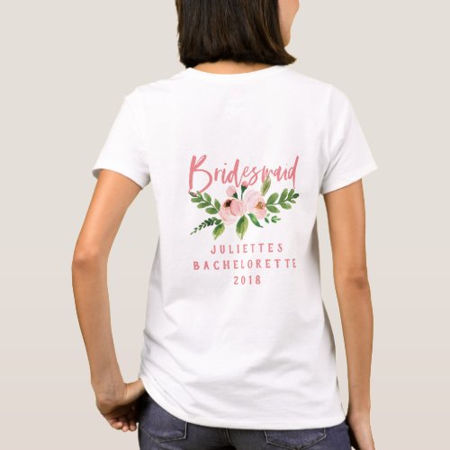 Blush pink bridesmaid floral watercolor t_shirt