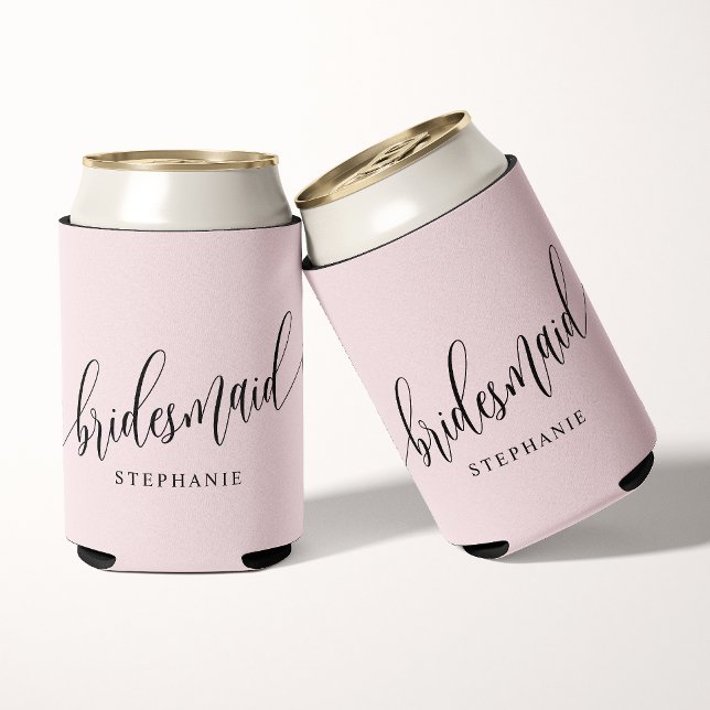 Blush Pink Bridesmaid Modern Script  Can Cooler (Creator Uploaded)