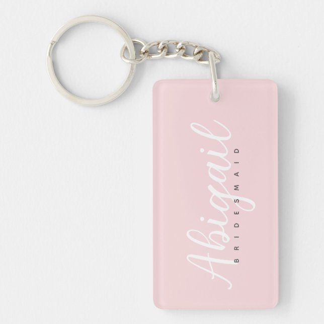 Blush Pink Bridesmaid Script Name Bridal Party Keychain (Front)