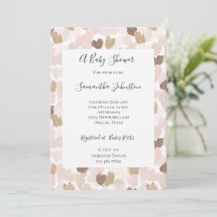 Blush Pink Brown Cream Hearts Baby Shower Invitation