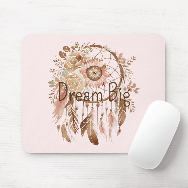 Blush Pink Brown Floral Dream Catcher     Mouse Pad (With Mouse)