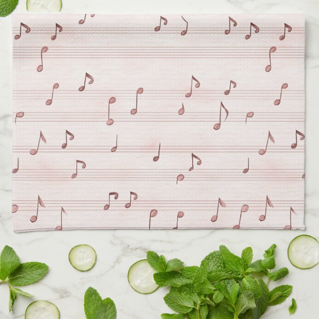 Blush Pink Brown Music Notes   Kitchen Towel (Folded)