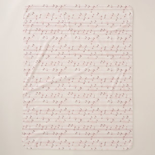 Blush Pink Brown Music Notes Sherpa Blanket