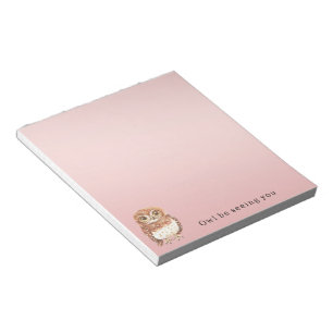 Blush Pink Brown Owl I'll Be Seeing You Notepad