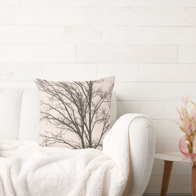 Blush Pink Brown Tree Branches Throw Pillow (Couch)
