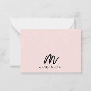 Blush Pink Brush Painted Monogram Script Name Note Card