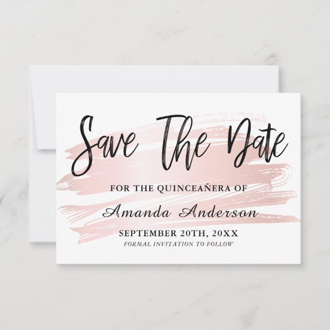 Blush Pink Brush Script  Quinceanera Save The Date (Front)