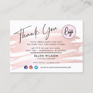 Blush Pink Brush Stroke Business Order Thank You  Card