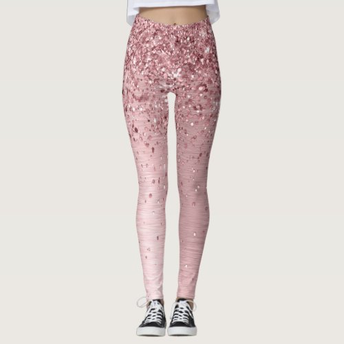 Blush Pink Brushed Metal Glitter Leggings