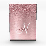 Blush Pink Brushed Metal Glitter Monogram Name Acrylic Award<br><div class="desc">Easily personalize this trendy chic acrylic award design featuring pretty blush pink sparkling glitter on a blush pink brushed metallic background.</div>