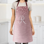 Blush Pink Brushed Metal Glitter Monogram Name Apron<br><div class="desc">Easily personalize this trendy chic apron design featuring pretty blush pink sparkling glitter on a blush pink brushed metallic background.</div>