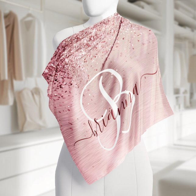 Blush Pink Brushed Metal Glitter Monogram Name Bandana (Creator Uploaded)