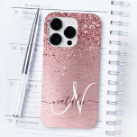 Blush Pink Brushed Metal Glitter Monogram Name Case-Mate iPhone 14 Pro Case<br><div class="desc">Easily personalize this trendy chic phone case design featuring pretty blush pink sparkling glitter on a blush pink brushed metallic background.</div>