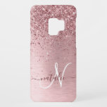 Blush Pink Brushed Metal Glitter Monogram Name Case-Mate Samsung Galaxy S9 Case<br><div class="desc">Easily personalize this trendy chic phone case design featuring pretty blush pink sparkling glitter on a blush pink brushed metallic background.</div>