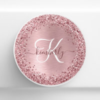 Blush Pink Brushed Metal Glitter Monogram Name