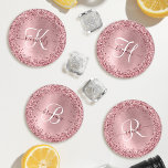 Blush Pink Brushed Metal Glitter Monogram Name Coaster Set<br><div class="desc">Easily personalize this trendy chic coaster set stand design featuring pretty blush pink sparkling glitter on a blush pink brushed metallic background.</div>