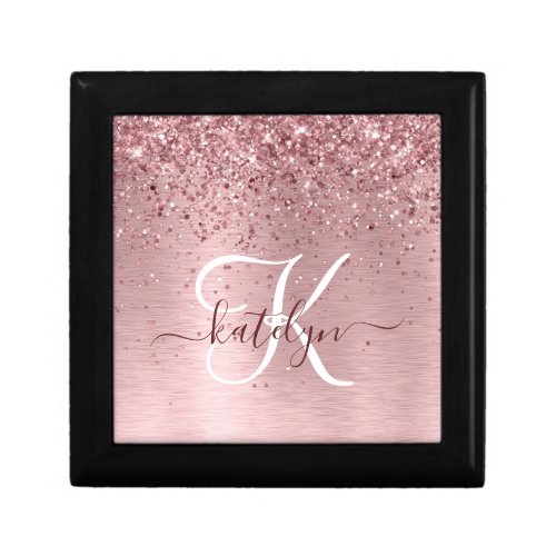 Blush Pink Brushed Metal Glitter Monogram Name Gift Box