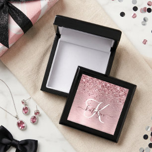 Blush Pink Brushed Metal Glitter Monogram Name Gift Box