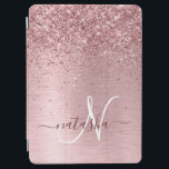 Blush Pink Brushed Metal Glitter Monogram Name iPad Air Cover<br><div class="desc">Easily personalize this trendy chic ipad cover design featuring pretty blush pink sparkling glitter on a blush pink brushed metallic background.</div>