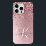 Blush Pink Brushed Metal Glitter Monogram Name iPhone 15 Pro Max Case<br><div class="desc">Easily personalize this trendy chic phone case design featuring pretty blush pink sparkling glitter on a blush pink brushed metallic background.</div>