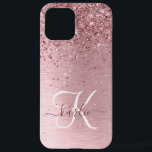Blush Pink Brushed Metal Glitter Monogram Name iPhone 12 Pro Max Case<br><div class="desc">Easily personalize this trendy chic phone case design featuring pretty blush pink sparkling glitter on a blush pink brushed metallic background.</div>