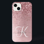Blush Pink Brushed Metal Glitter Monogram Name iPhone 14 Plus Case<br><div class="desc">Easily personalize this trendy chic phone case design featuring pretty blush pink sparkling faux glitter on a blush pink brushed metallic background.</div>