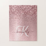 Blush Pink Brushed Metal Glitter Monogram Name Jigsaw Puzzle<br><div class="desc">Easily personalize this trendy chic puzzle design featuring pretty blush pink sparkling glitter on a blush pink brushed metallic background.</div>