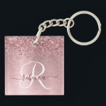 Blush Pink Brushed Metal Glitter Monogram Name Keychain<br><div class="desc">Easily personalize this trendy chic keychain design featuring pretty blush pink sparkling glitter on a blush pink brushed metallic background.</div>