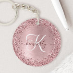 Blush Pink Brushed Metal Glitter Monogram Name Keychain<br><div class="desc">Easily personalize this trendy chic keychain design featuring pretty blush pink sparkling glitter on a blush pink brushed metallic background.</div>