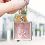 Blush Pink Brushed Metal Glitter Monogram Name Keychain<br><div class="desc">Easily personalize this trendy chic keychain design featuring pretty blush pink sparkling glitter on a blush pink brushed metallic background.</div>