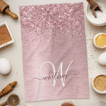 Blush Pink Brushed Metal Glitter Monogram Name Kitchen Towel<br><div class="desc">Easily personalize this trendy chic kitchen towels design featuring pretty blush pink sparkling glitter on a blush pink brushed metallic background.</div>