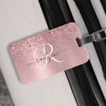 Blush Pink Brushed Metal Glitter Monogram Name Luggage Tag<br><div class="desc">Easily personalize this trendy chic luggage tag design featuring pretty blush pink sparkling glitter on a blush pink brushed metallic background.</div>