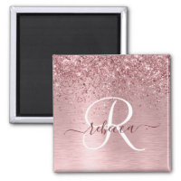 Blush Pink Brushed Metal Glitter Monogram Name