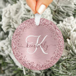 Blush Pink Brushed Metal Glitter Monogram Name Ornament<br><div class="desc">Easily personalize this trendy chic ornament stand design featuring pretty blush pink sparkling faux glitter on a blush pink brushed metallic background.</div>