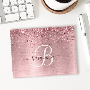 Blush Pink Brushed Metal Glitter Monogram Name Paperweight