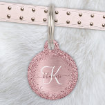 Blush Pink Brushed Metal Glitter Monogram Name Pet ID Tag<br><div class="desc">Easily personalize this trendy chic pet ID tag design featuring pretty blush pink sparkling glitter on a blush pink brushed metallic background.</div>