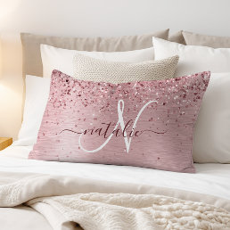 Blush Pink Brushed Metal Glitter Monogram Name Pillow Case