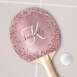 Blush Pink Brushed Metal Glitter Monogram Name Ping Pong Paddle<br><div class="desc">Easily personalize this trendy chic ping pong paddle stand design featuring pretty blush pink sparkling glitter on a blush pink brushed metallic background.</div>