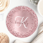 Blush Pink Brushed Metal Glitter Monogram Name Round Paper Coaster<br><div class="desc">Easily personalize this trendy chic coaster design featuring pretty blush pink sparkling glitter on a blush pink brushed metallic background.</div>