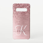 Blush Pink Brushed Metal Glitter Monogram Name Samsung Galaxy S10 Case<br><div class="desc">Easily personalize this trendy chic phone case design featuring pretty blush pink sparkling glitter on a blush pink brushed metallic background.</div>