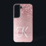Blush Pink Brushed Metal Glitter Monogram Name Samsung Galaxy S22 Case<br><div class="desc">Easily personalize this trendy chic phone case design featuring pretty blush pink sparkling glitter on a blush pink brushed metallic background.</div>