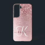 Blush Pink Brushed Metal Glitter Monogram Name Samsung Galaxy S22 Case<br><div class="desc">Easily personalize this trendy chic phone case design featuring pretty blush pink sparkling glitter on a blush pink brushed metallic background.</div>