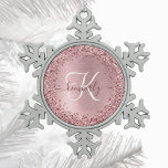 Blush Pink Brushed Metal Glitter Monogram Name Snowflake Pewter Christmas Ornament<br><div class="desc">Easily personalize this trendy chic snowflake framed Christmas ornament design featuring pretty silver sparkling glitter on a rose gold brushed metallic background.</div>