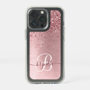 Blush Pink Brushed Metal Glitter Monogram Name Speck iPhone 13 Pro Case