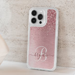 Blush Pink Brushed Metal Glitter Monogram Name iPhone 15 Pro Case<br><div class="desc">Easily personalize this trendy chic phone case design featuring pretty blush pink sparkling glitter on a blush pink brushed metallic background.</div>