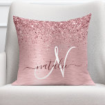 Blush Pink Brushed Metal Glitter Monogram Name Throw Pillow<br><div class="desc">Easily personalize this trendy chic throw pillow design featuring pretty blush pink sparkling glitter on a blush pink brushed metallic background.</div>