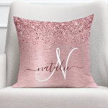 Blush Pink Brushed Metal Glitter Monogram Name Throw Pillow<br><div class="desc">Easily personalize this trendy chic throw pillow design featuring pretty blush pink sparkling faux glitter on a blush pink brushed metallic background.</div>