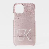 Blush Pink Brushed Metal Glitter Monogram Name
