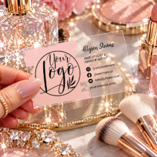 Blush Pink Brushstroke Makeup Logo Transparent Clear Business Cards