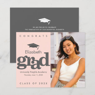 Blush Pink Budget Photo Grad Gray Cap Invitation